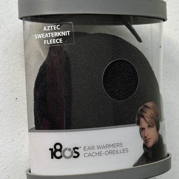 180s Mens Aztec Sweaterknit Fleece Behind-The-Head Black Ear Warmers NEW - Picture 4 of 11